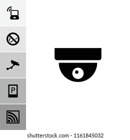 Zone icon. collection of 6 zone filled icons such as parking, security camera, security camera, wi-fi, no smoking. editable zone icons for web and mobile.