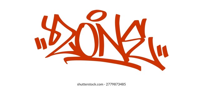 Zone word in orange graffiti tag handstyle. Creative urban street art typography for modern streetwear and hustle culture graphic design.
