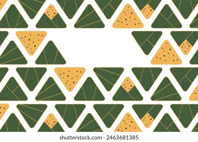 Zongzi dumplings background, Dragon Boat Festival frame with copy space, traditional food backdrop. Line art vector illustration, gold green on transparent. Asian style design. Holiday banner, card - Powered by Shutterstock - Get 15% off with code: PIKWIZARD15
