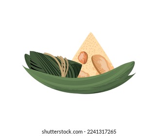 zongzi and leaves bamboo icon isolated