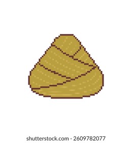 Zongzi pixel art. 8 bit Chinese dish of rice with fillings wrapped in bamboo or reed leaf.