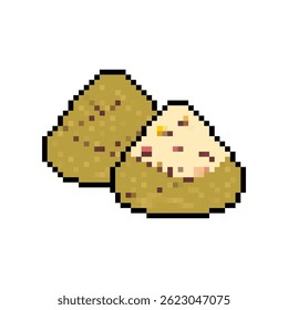 Pixel art Zongzi. 8 bits prato chinês de arroz com recheios envoltos em bambu ou folha de junco.