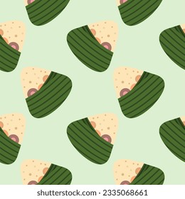 Zongzi or sticky rice dumplings seamless pattern. traditionally eaten during the dragon boat festival. traditional chinese dumpling also called bakcang