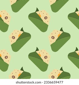 zongzi or sticky rice dumplings seamless pattern vector illustration. traditional chinese cuisine