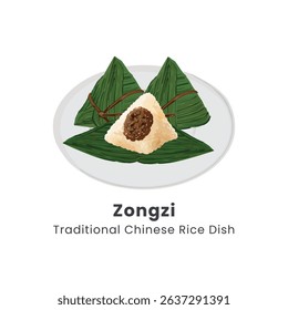 Zongzi Traditional Chinese Rice Dumplings Vector Illustration