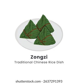 Zongzi Traditional Chinese Rice Dumplings Vector Illustration