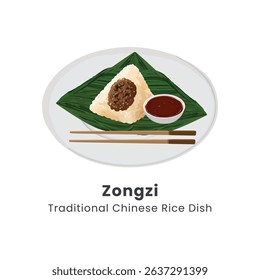 Zongzi Traditional Chinese Rice Dumplings Vector Illustration