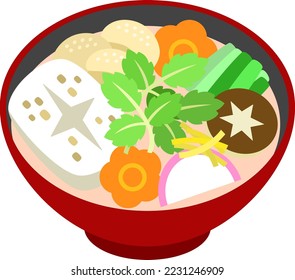 Zoni full of ingredients which entered the red bowl.