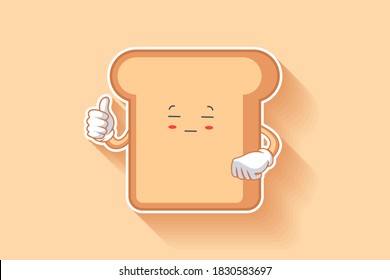 ZONK, MEDITATIVE, UNAMUSED Face Emotion. Thumb up hand Gesture. Bread Food Cartoon Drawing Mascot Illustration.