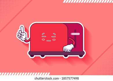 ZONK, MEDITATIVE, UNAMUSED Face Emotion. Forefinger Gesture. Toaster Cartoon Drawing Mascot Illustration.