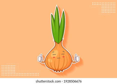 ZONK, MEDITATIVE, UNAMUSED Face Emotion. Double Thumb up Hand Gesture. Onion, Garlic Vegetable Character Cartoon Drawing Mascot Illustration.