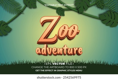 Zoo adventure text effect editable vector 3d