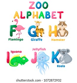 Zoo alphabet animal letters cartoon cute characters isolated different educational vector english abs kid letter illustration. Learn typography teach card education preschool language alphabet animal