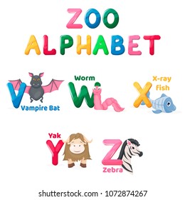 Zoo alphabet animal letters cartoon cute characters isolated different educational vector english abs kid letter illustration. Learn typography teach card education preschool language alphabet animal