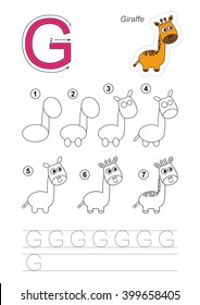 Alfabeto zoológico completo. Aprenda a escribir a mano. Tutorial de dibujo para la letra G