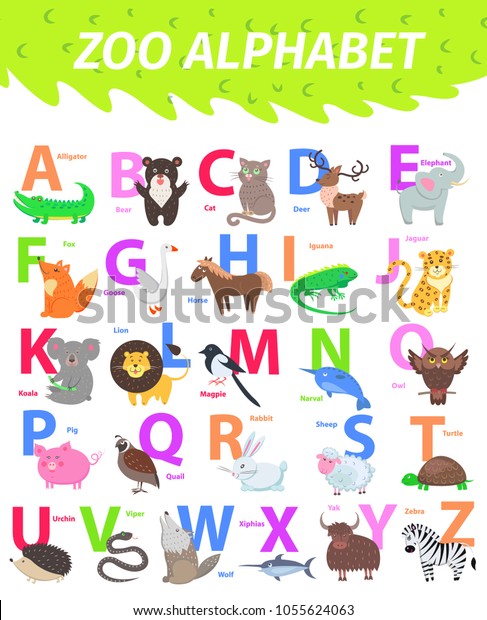 Zoo Alphabet Cute Animals Cartoon Vector Stock Vector (Royalty Free ...