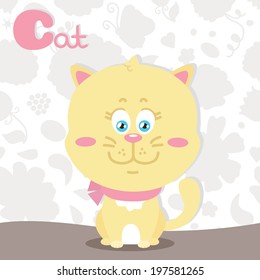 Zoo alphabet for girl - letter C. Vector illustration of cute cat