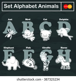 zoo alphabet in vector with different animals on black board