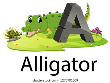 zoo animal alphabet A for alligator with the animal beside