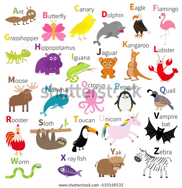 Zoo Animal Alphabet Cute Cartoon Character Stock Vector (Royalty Free ...