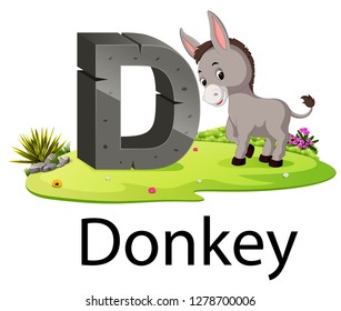 zoo animal alphabet D for Donkey with the animal beside