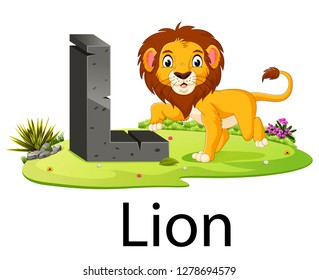 zoo animal alphabet L for lion with the cute animal