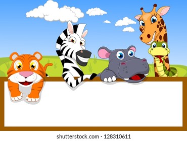 Zoo Animal Cartoon With Blank sign