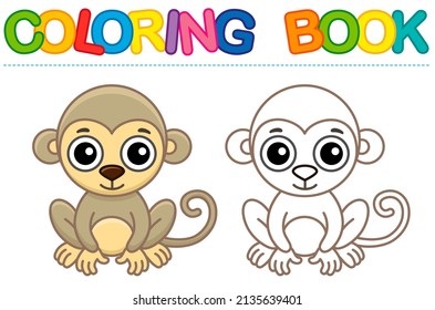 Zoo animal for children coloring book. Funny monkey in a cartoon style. Trace the dots and color the picture