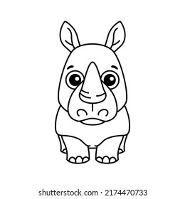 Zoo animal for children coloring book. Funny rhino in a cartoon style