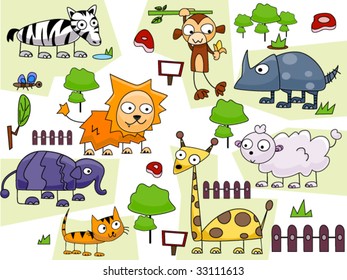 Zoo Animal Doodles - Vector