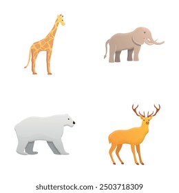 Zoo animal icons set cartoon vector. Mammals. Wild nature, fauna