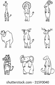 Zoo animal Line Art : Group of cartoon animals.