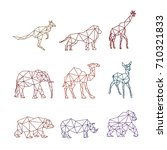 ZOO ANIMAL LOW POLY LOGO ICON SYMBOL SET. TRIANGLE GEOMETRIC KANGAROO, LION, GIRAFFE, CAMEL, DEER, BEAR,RHINO AND GORILLA POLYGON WILDLIFE