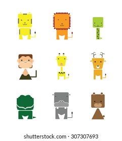 Zoo Animal Square Faces Vector Illustration
