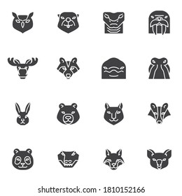 Zoo animal vector icons set, modern solid symbol collection, animal head filled style pictogram pack. Signs, logo illustration. Set includes icons as owl bird, racoon, snake, crocodile, koala, dolphin