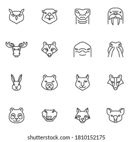 Zoo animal vector icons set, modern solid symbol collection, animal head filled style pictogram pack. Signs, logo illustration. Set includes icons as owl bird, racoon, snake, crocodile, koala, dolphin