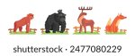 Zoo Animal and Wild Fauna Behind Fence Vector Set