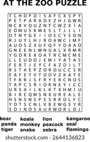 And Zoo Animal Word Search Puzzle Game Educational Activity Worksheet Printable animals