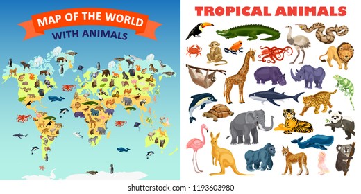 Zoo animals banner set. Cartoon illustration of zoo animals vector banner set for web design