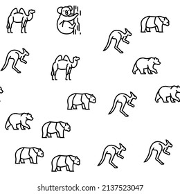 Zoo Animals, Birds And Snakes Vector Seamless Pattern Thin Line Illustration