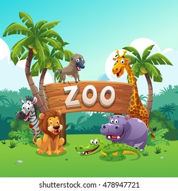 Zoo and animals cartoon style, vector art and illustration.