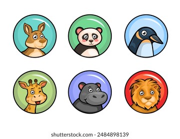 Zoo Animals Character Collection Set Cartoon Illustration Vector
