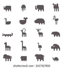 Zoo animals collection - vector silhouette. Cute Animal Vector illustration Icon Set. 