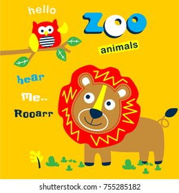 zoo animals cute cartoon, vector illustration
