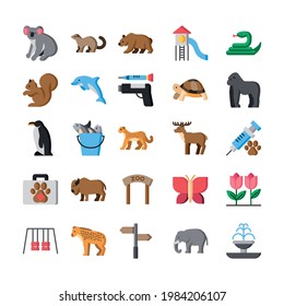 Zoo and Animals Icon Set Flat	