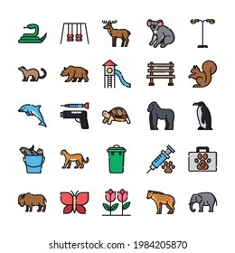 Zoo and Animals Icon Set Lineal Color