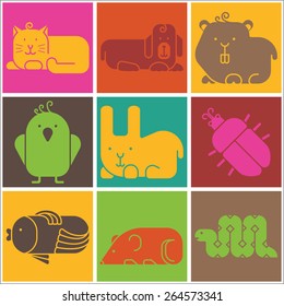 Zoo animals icons - stylized background