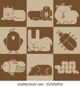 Zoo animals icons - stylized seamless background