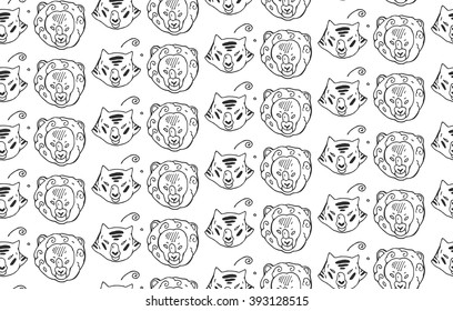 Zoo animals. A Lion and Tiger head pattern in black and white.