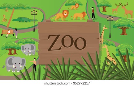 zoo animals map sign board wood nature